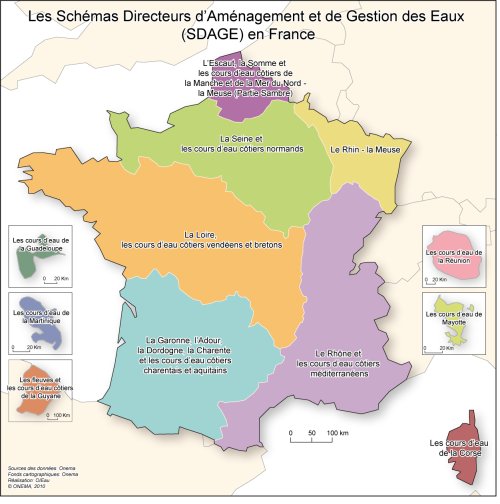 Les bassins hydrographiques © Onema (2013)