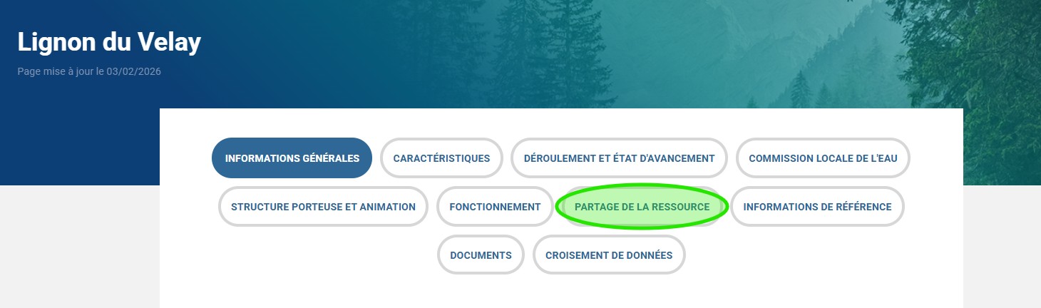 Onglet Partage ressource